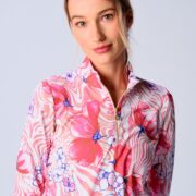 Quarter Zip Sun Protection Top In Beige Zebra