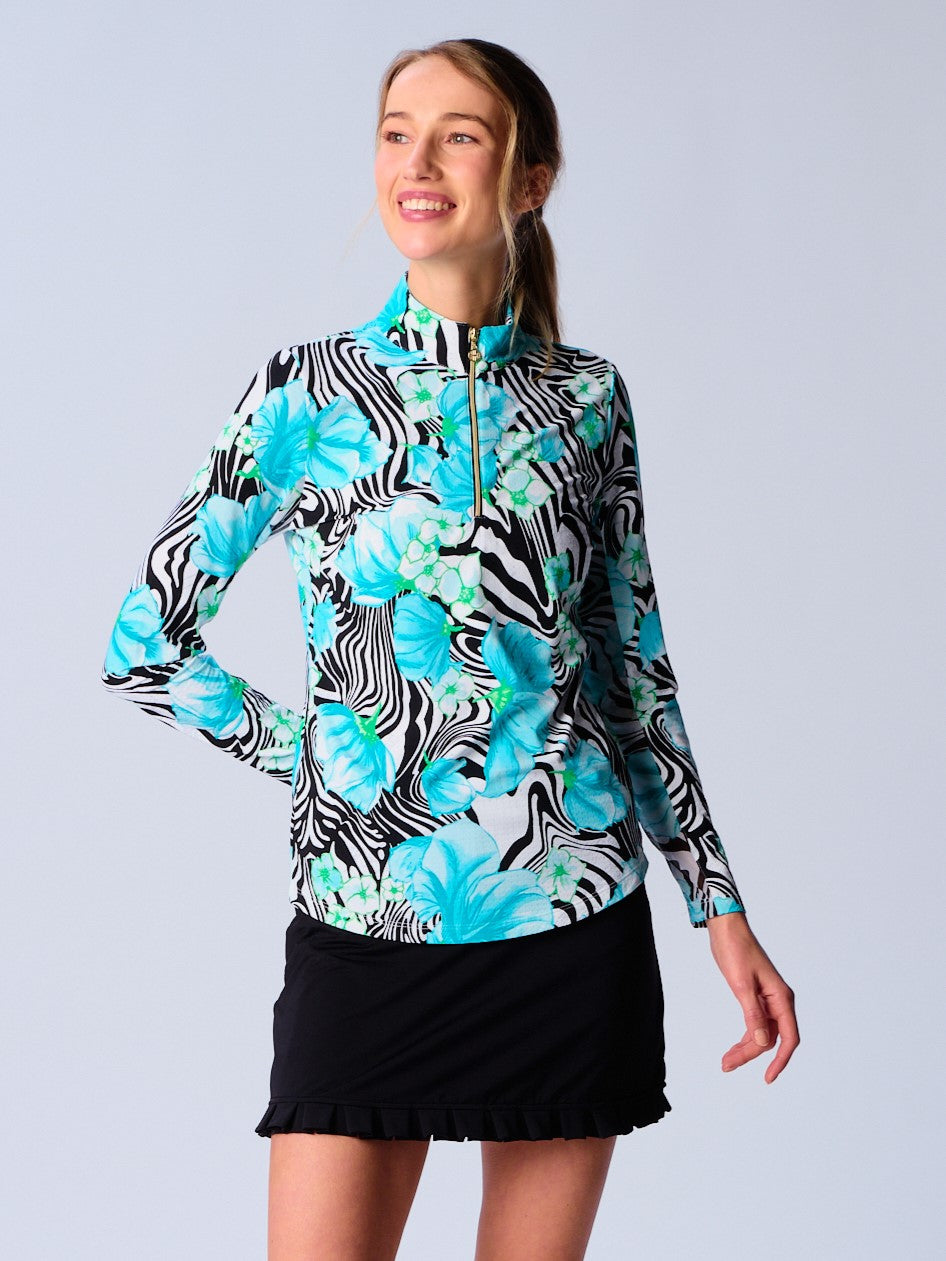 Quarter Zip Sun Protection Top In Black Zebra - Image 2