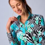 Quarter Zip Sun Protection Top In Black Zebra