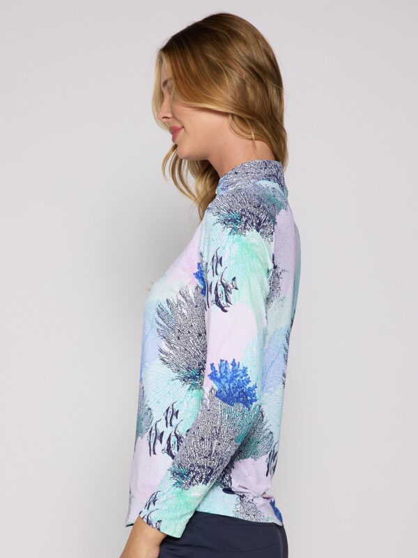 Quarter Zip Sun Protection Top In Blue Coral - Image 3
