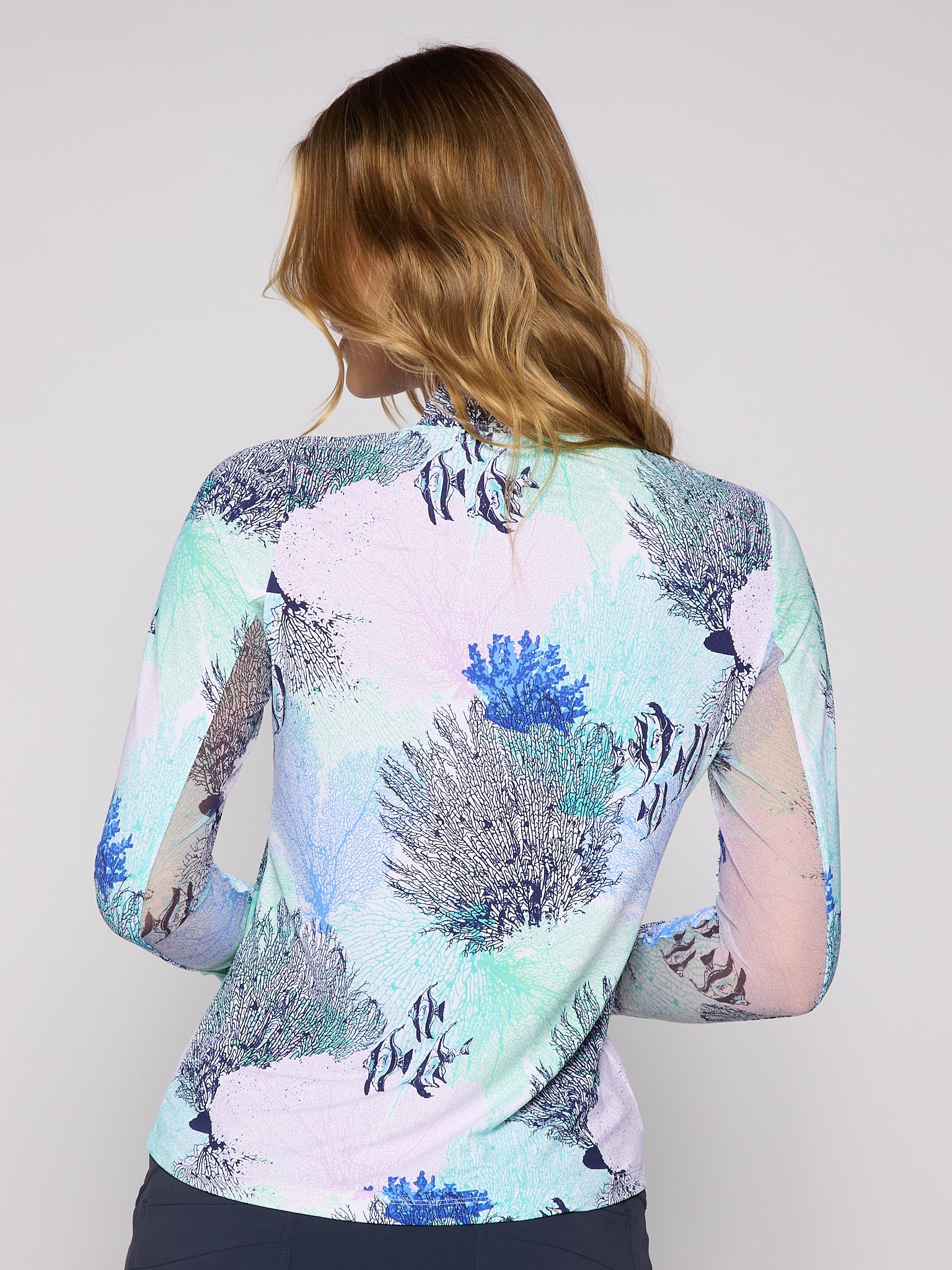 Quarter Zip Sun Protection Top In Blue Coral - Image 4