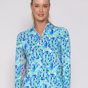 Quarter Zip Sun Protection Top In Blue Pineapple