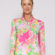 Quarter Zip Sun Protection Top In Island Pink