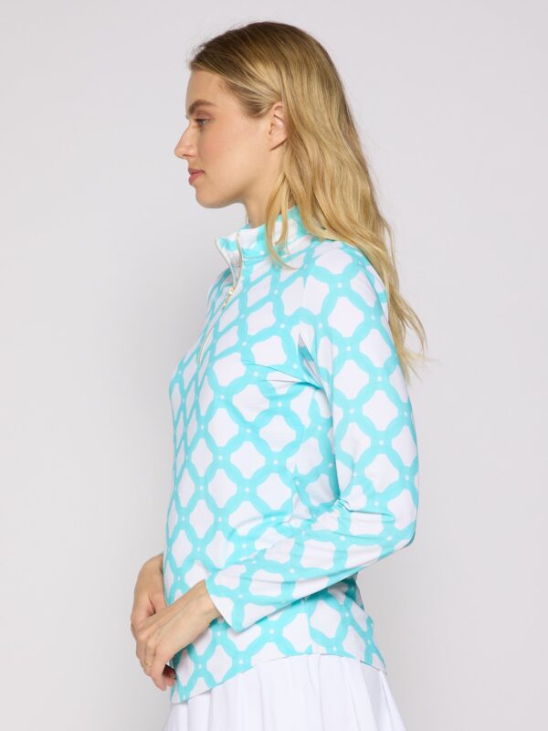 Quarter Zip Sun Protection Top In Circle Geo Caribbean Turquoise - Image 3