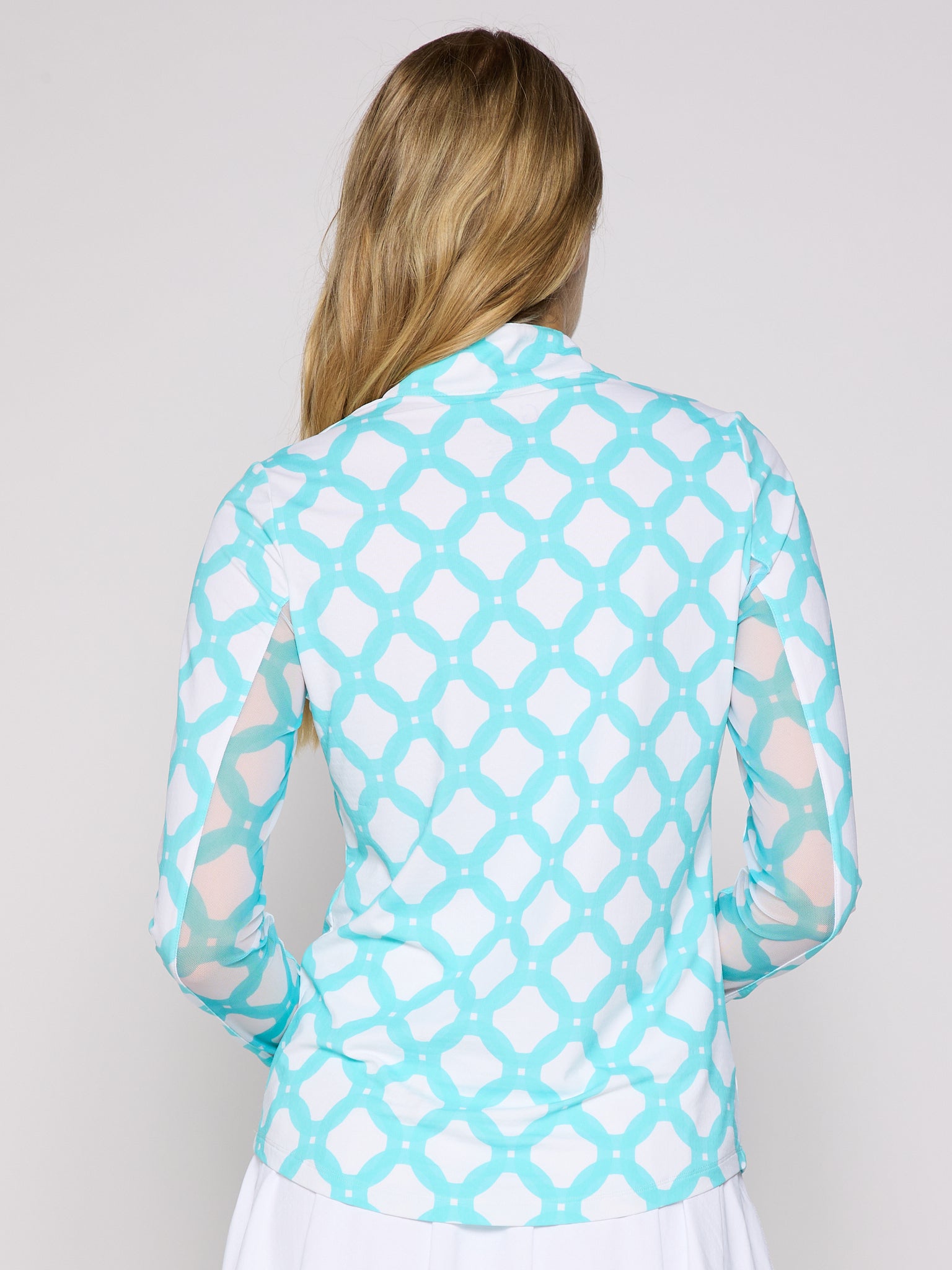 Quarter Zip Sun Protection Top In Circle Geo Caribbean Turquoise - Image 4
