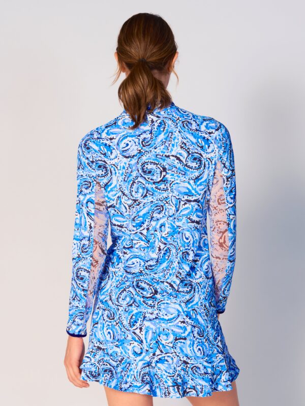 Color Block Trim Quarter Zip Long Sleeve Top In Mandala Blue - Image 3