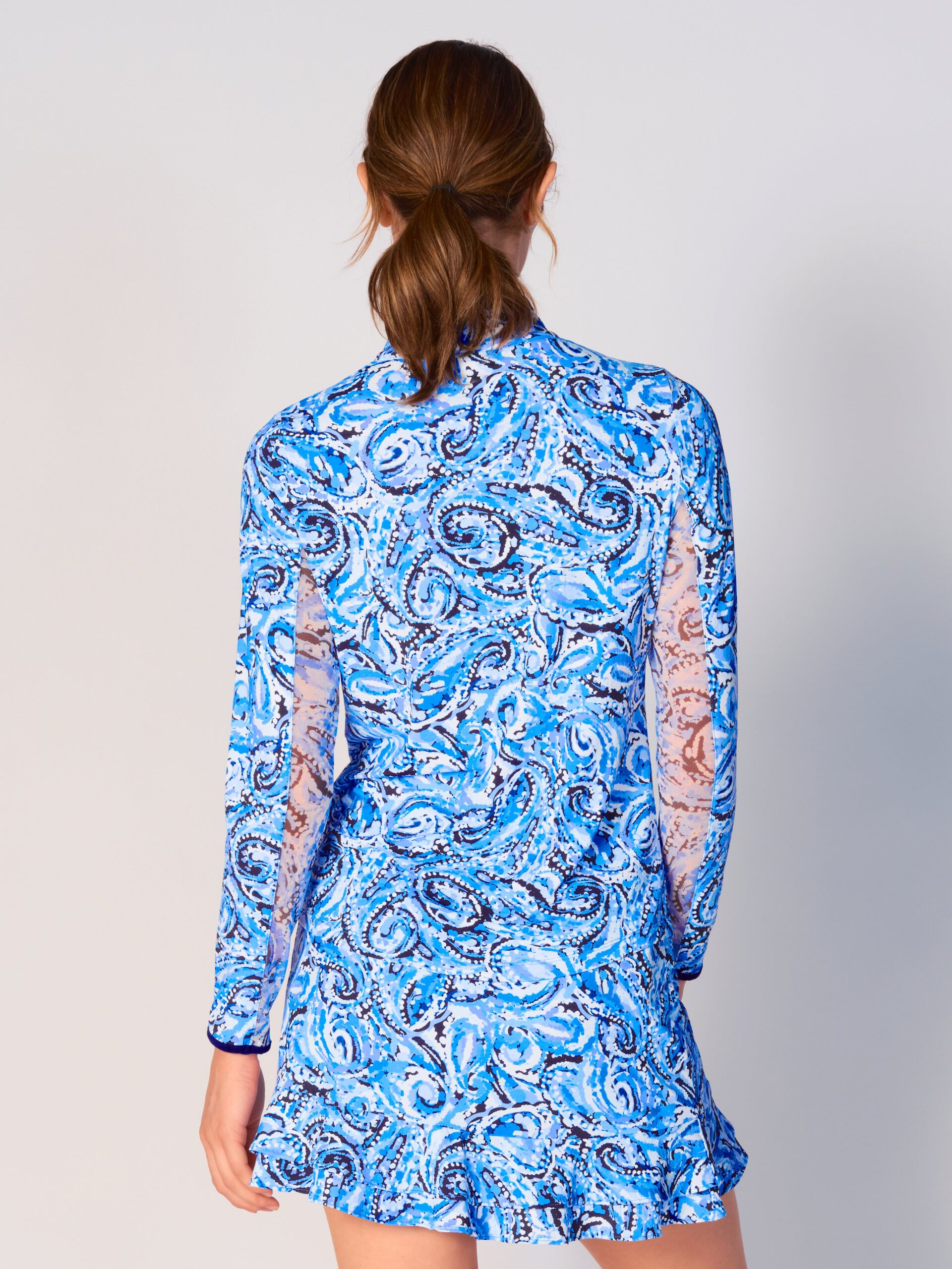 Color Block Trim Quarter Zip Long Sleeve Top In Mandala Blue - Image 3