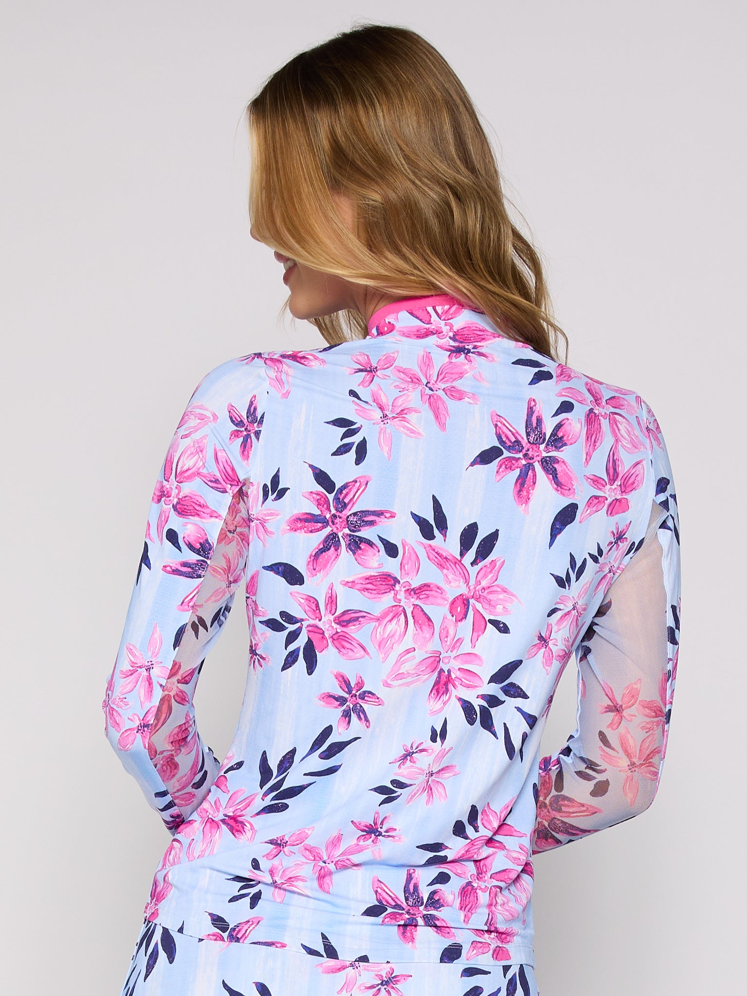 Color Block Trim Quarter Zip Long Sleeve Top In Bamboo - Image 4