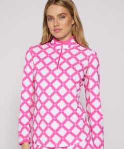 Circle Geo Hot Pink Quarter-Zip Top