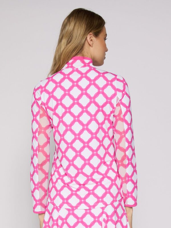 Color Block Trim Quarter Zip Long Sleeve Top In Circle Geo Hot Pink - Image 4