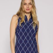 Sleeveless Ruffle Polo Top in Diamond Geo Navy