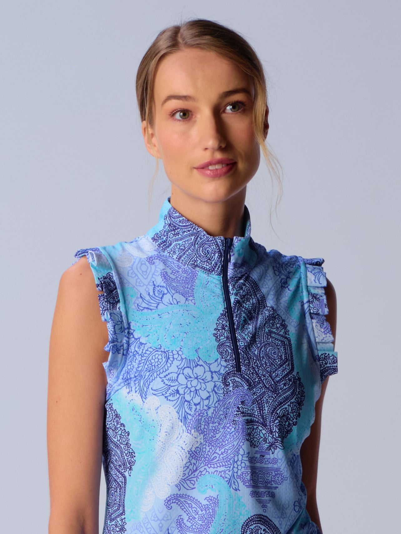 Blue Paisley Ruffle Zip