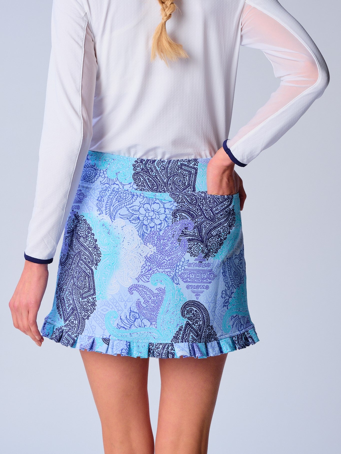 Ruffle Tennis Skirt in Blue Paisley - Image 3