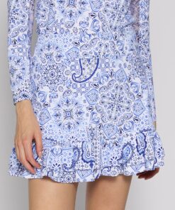 Double Ruffle Tennis Skirt in Blue Paisley