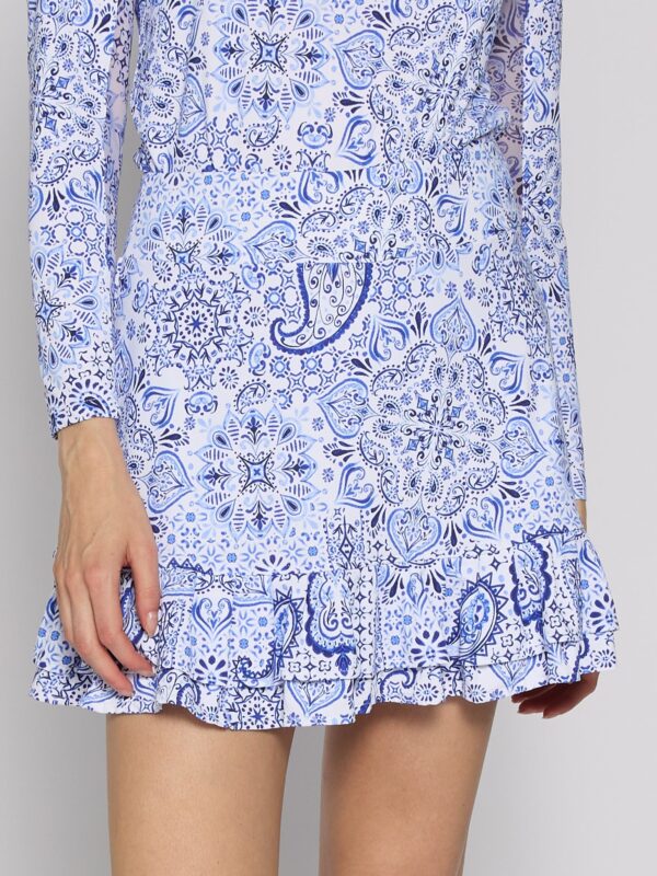 Double Ruffle Tennis Skirt In Blue Paisley