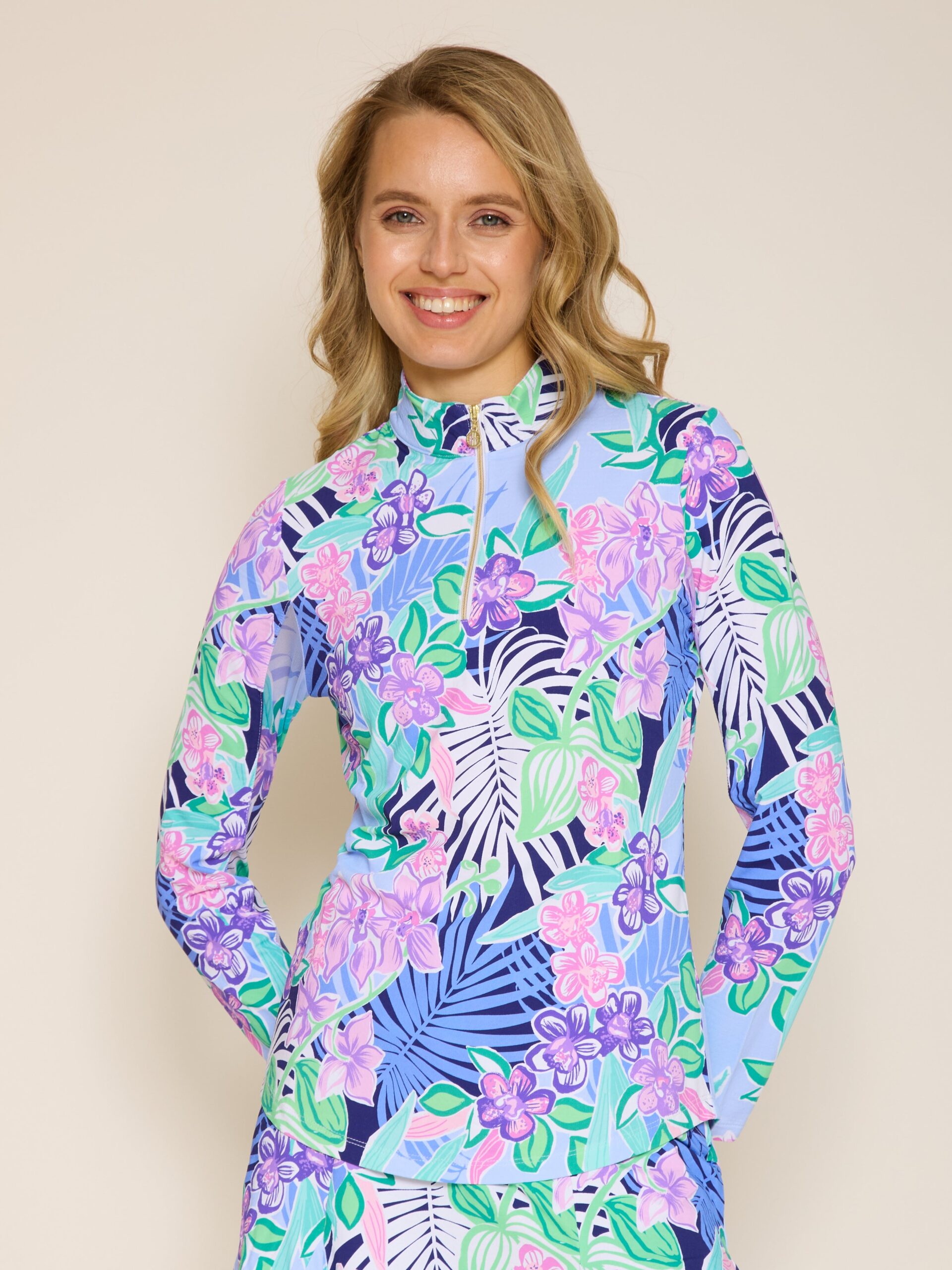 Quarter Zip Sun Protection Top In Island Navy