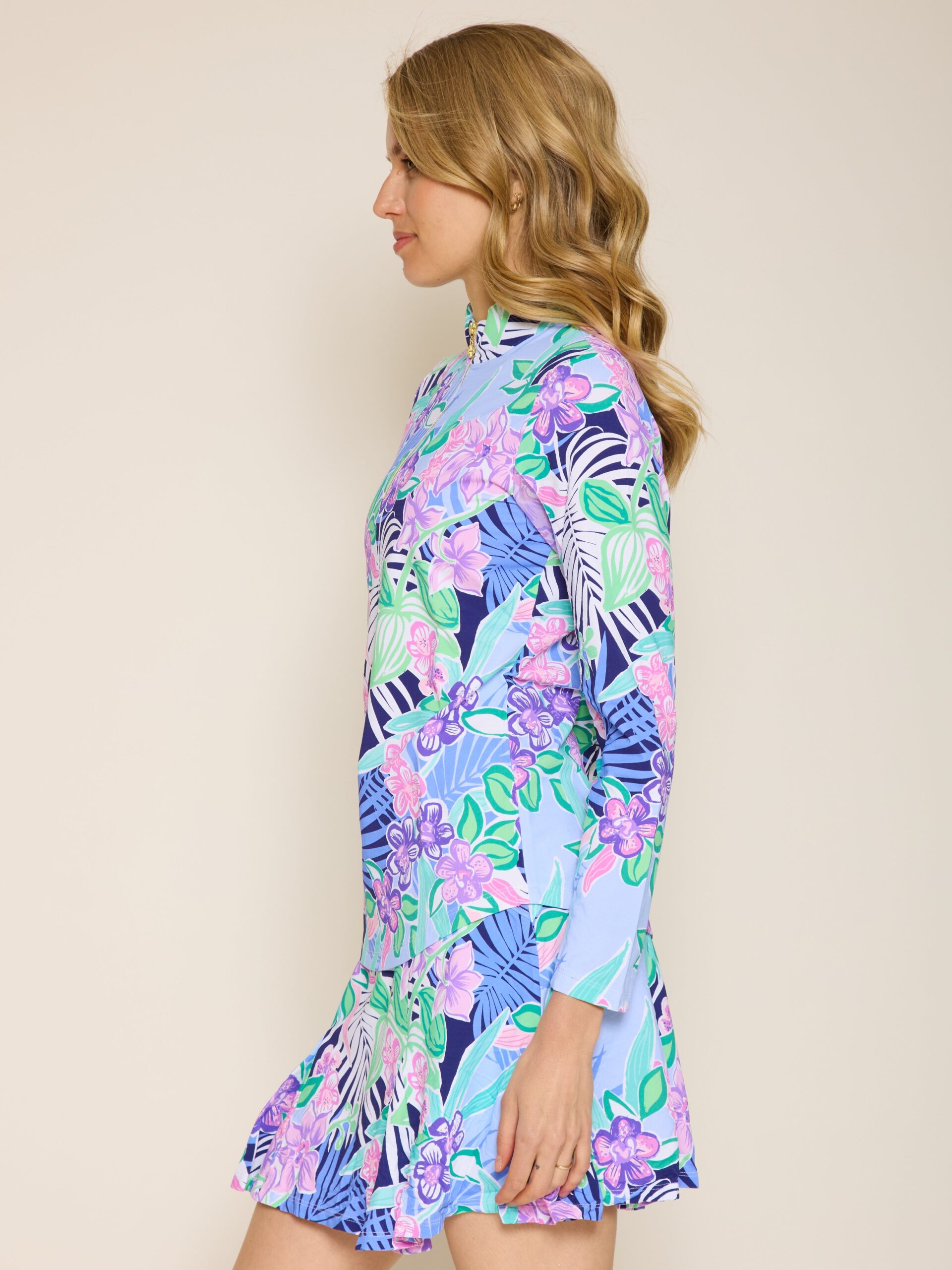 Quarter Zip Sun Protection Top In Island Navy - Image 2